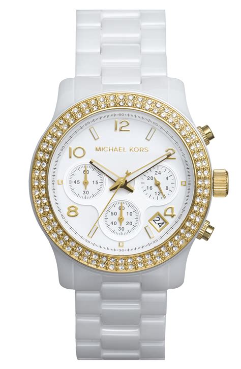 michael kors white and gold ceramic watch|oversized runway white tone watch.